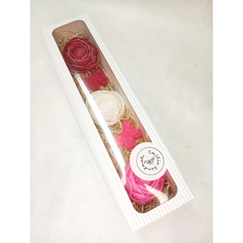 Dlouhá kazeta pivoňka, motýl, červená, bílá, růžová