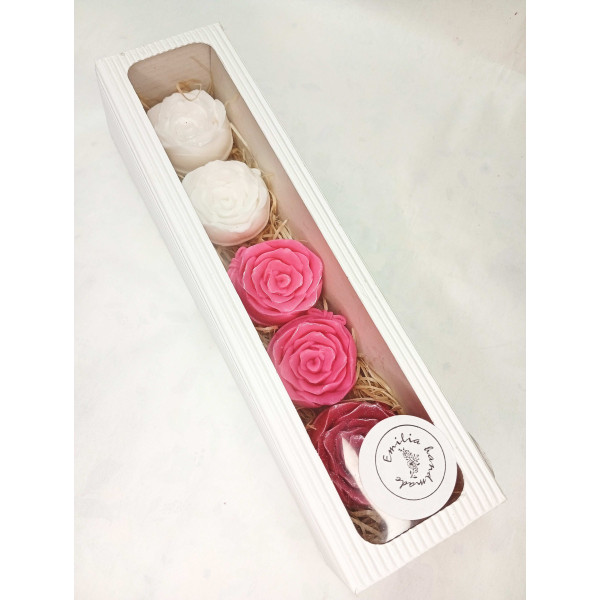 Dlouhá kazeta růže s mašli, červená, bílá, růžová