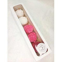Dlouhá kazeta růže s mašli, červená, bílá, růžová