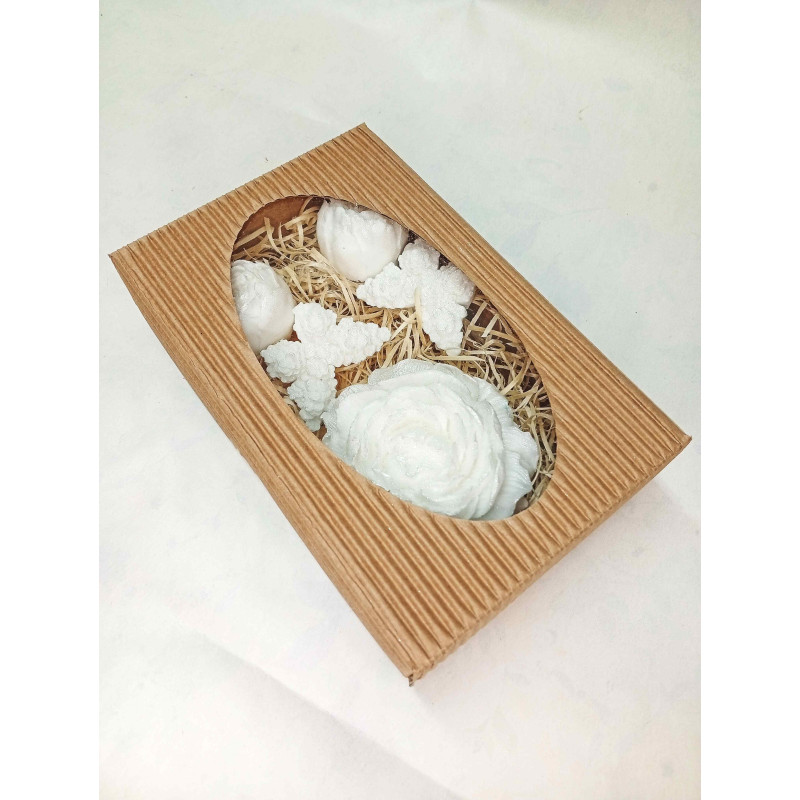 Střední kazeta Pivoňka plná, motýlek, pivoňka poupě, bílá