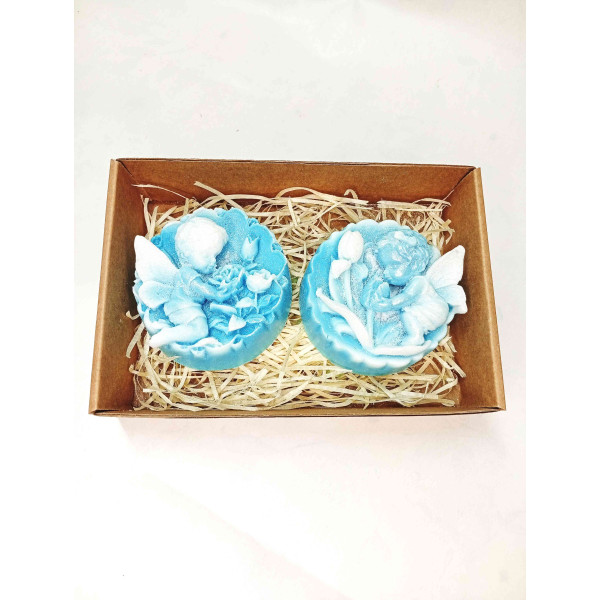 Střední kazeta andílek kluk a holka, modrobílá