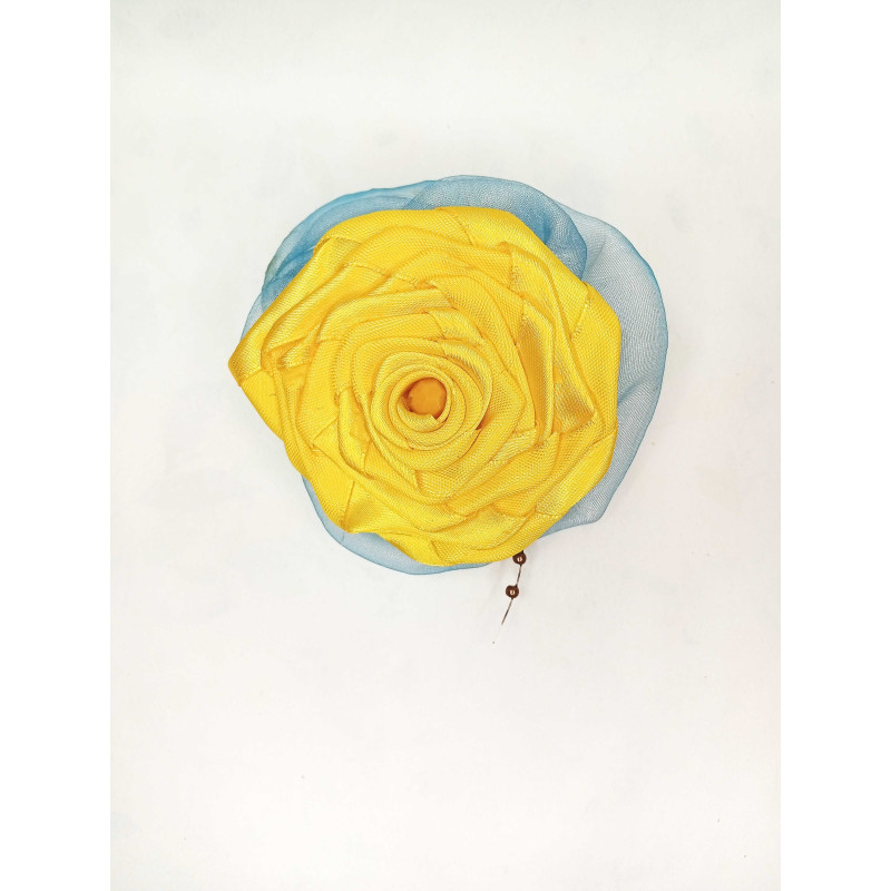 Mašle do vlasů žluto modrá s korálkem