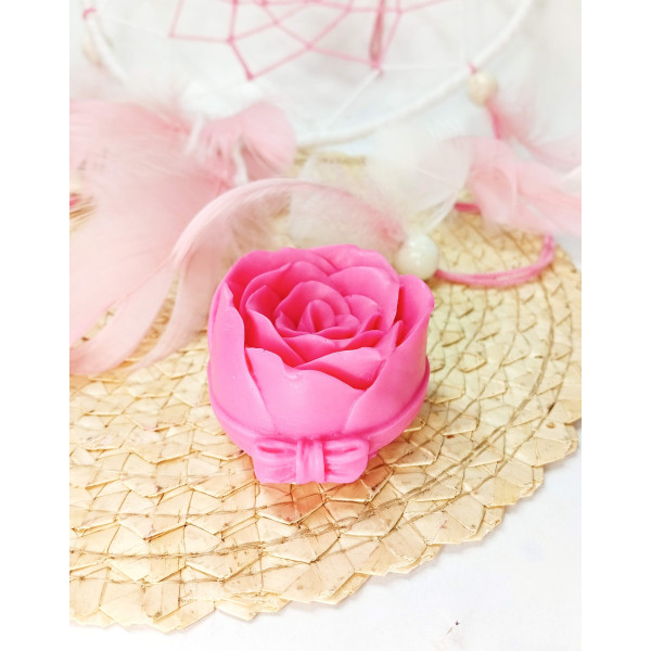 Mýdlová růže s mašli - růžová