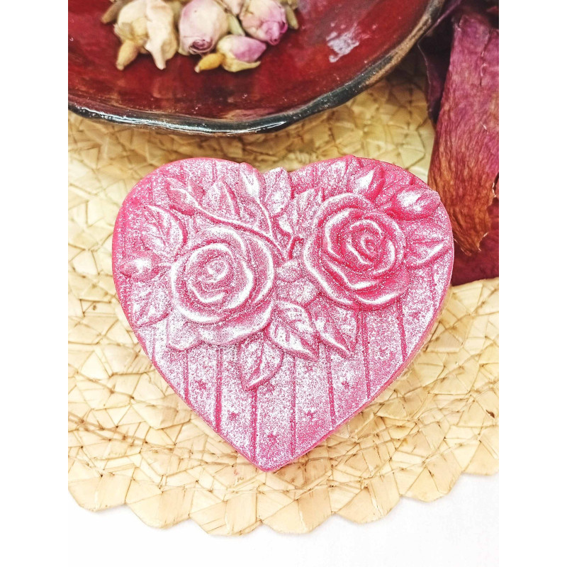 Mýdlové srdce velké růže červené s glitry