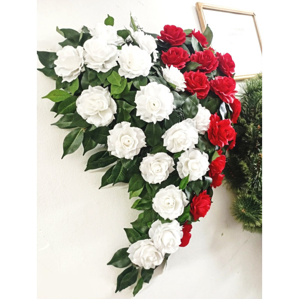 Pohřební věnce  70 cm - slza bílo červená