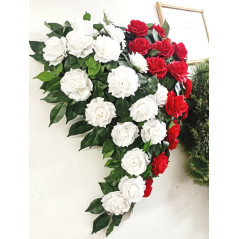 Pohřební věnce  70 cm - slza bílo červená