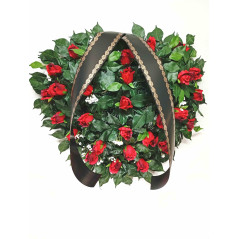 Pohřební věnec o průměru 70 cm červena poupě s mašli