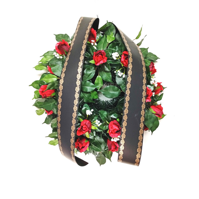 Pohřební věnec o průměru 60 cm poupě mašle