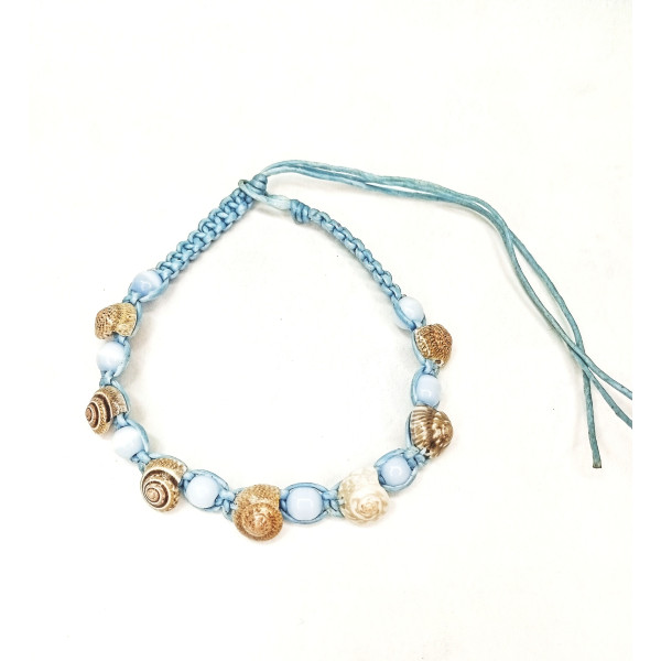 Pletený náramek s mušlí modrý